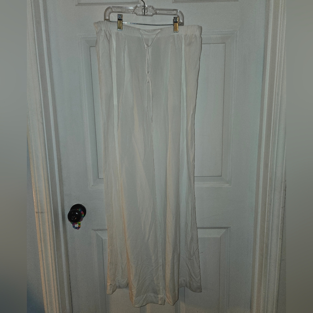 Calia NWT Linen Blend Pleated Wide Leg Beach Coverup Medium White Pants